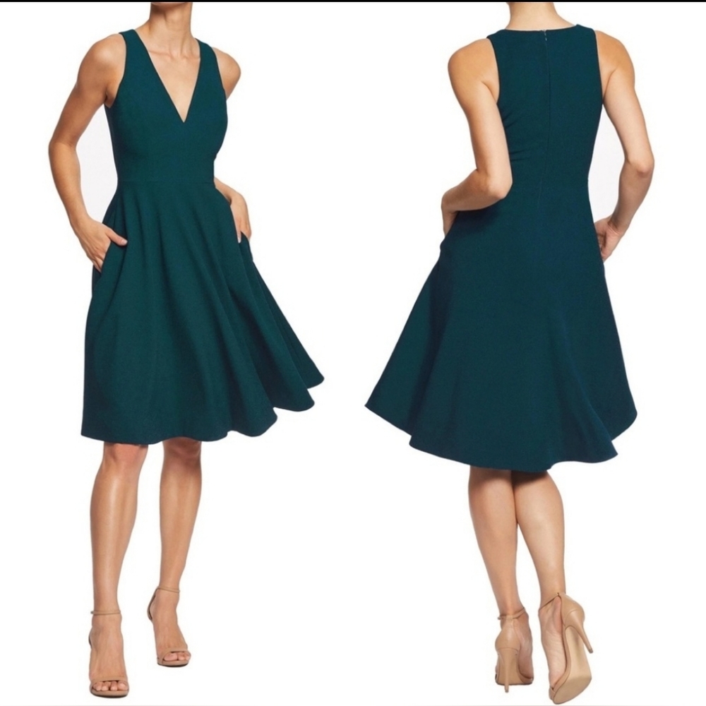 DRESS THE POPULATION Catalina Pine Fit & Flare Dress New!